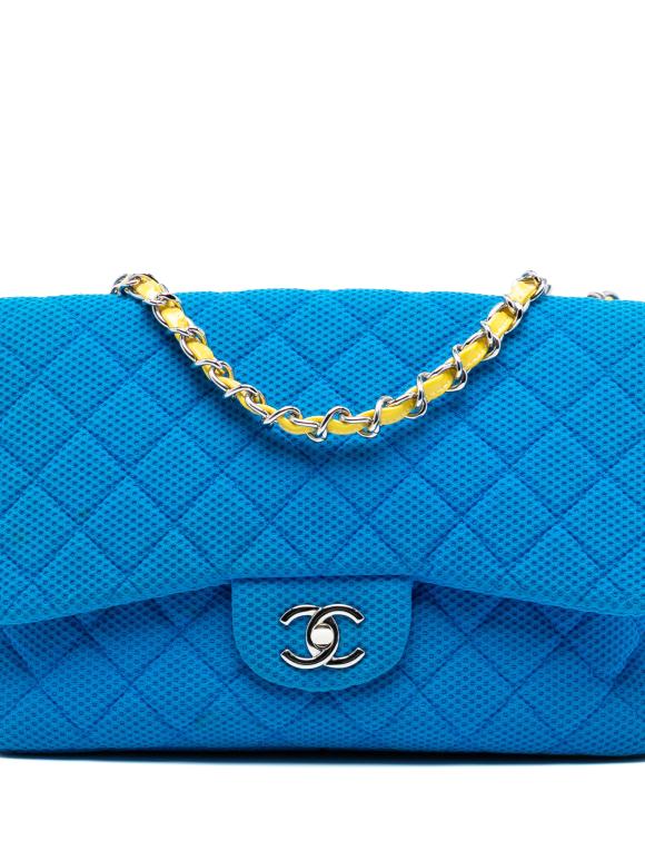 Chanel Blue Medium Quilted Perforated Jersey Single Flap