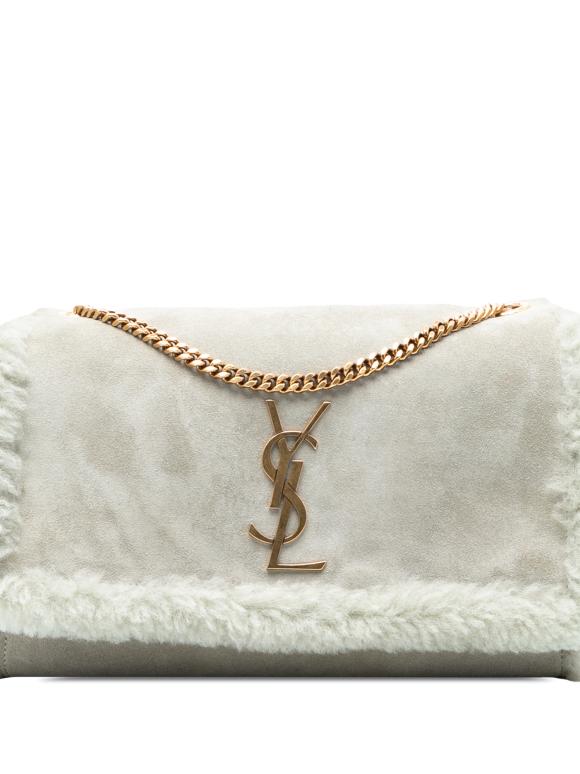Saint Laurent Grey Medium Shearling Monogram Kate Reversible Shoulder Bag