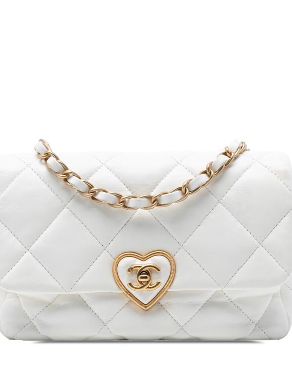 Chanel White Small Quilted Lambskin  Coco Love Flap