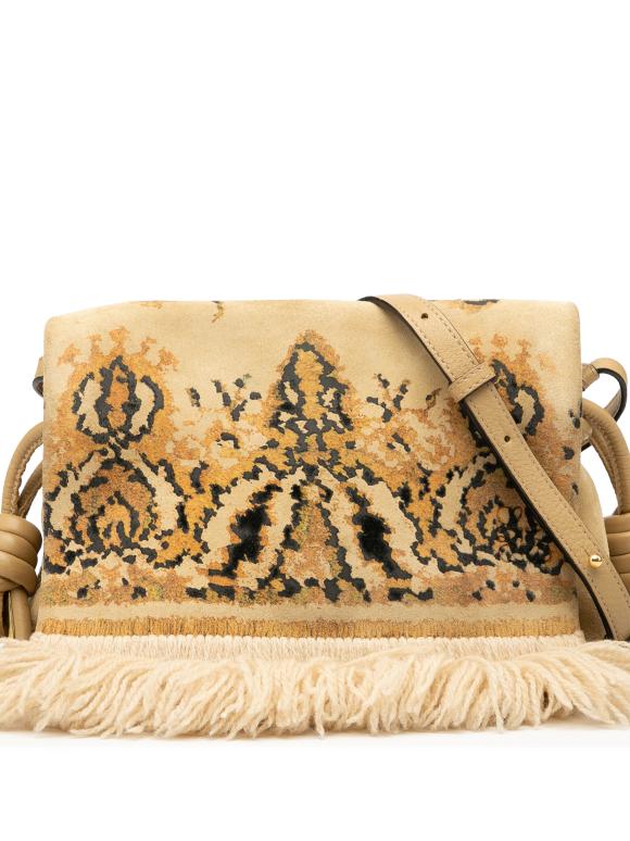 Loewe Beige Suede Tapestry Flamenco Knot Crossbody