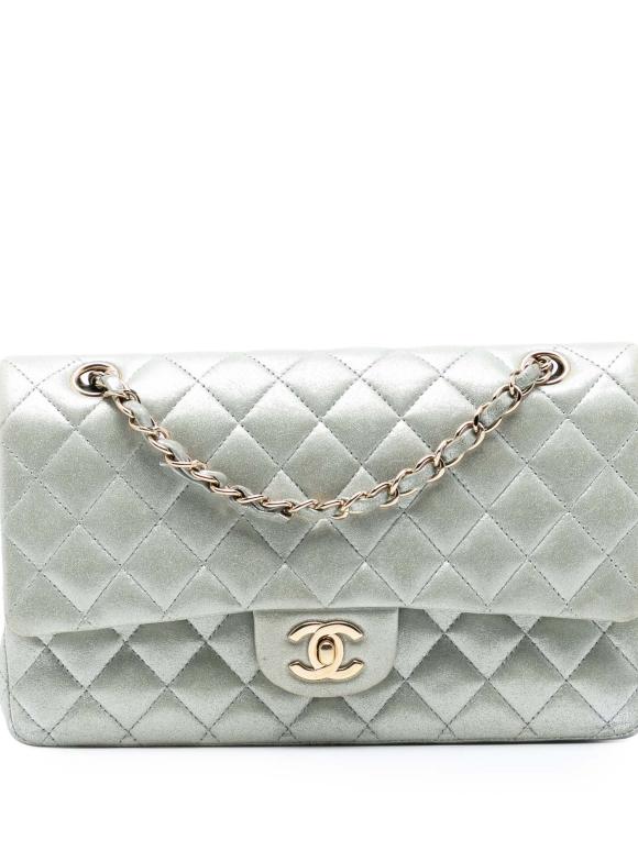 Chanel Silver Medium Classic Iridescent Lambskin Double Flap