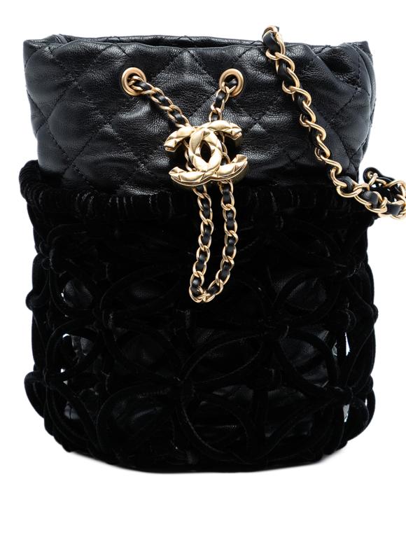 Chanel Black Braided Velvet Goatskin Drawstring Bucket