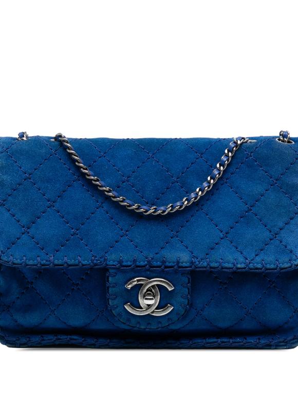 Chanel Blue Medium Quilted Suede Whipstitch Single Flap