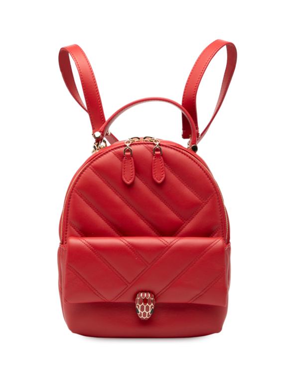 Bvlgari Red Leather Serpenti Cabochon Backpack