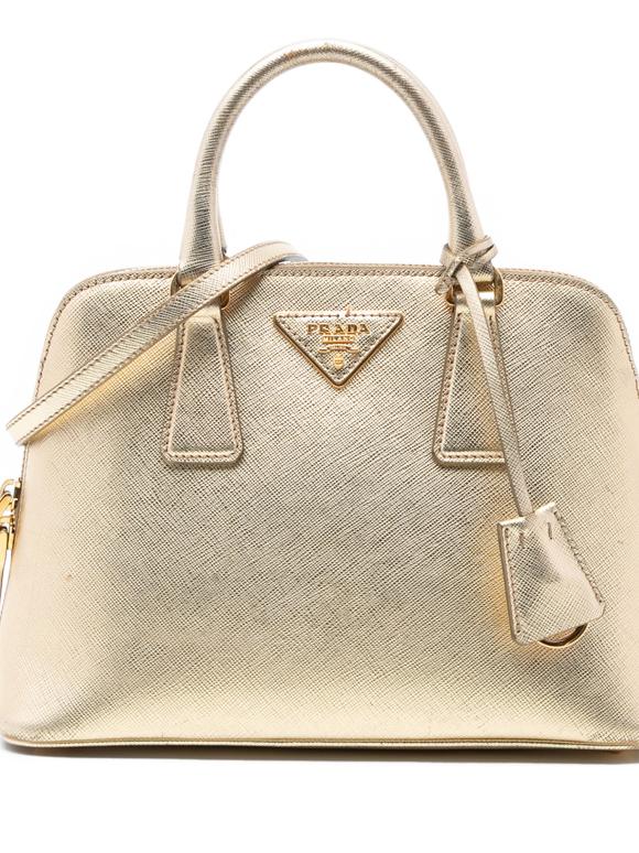 Prada Gold Small Saffiano Lux Promenade Satchel