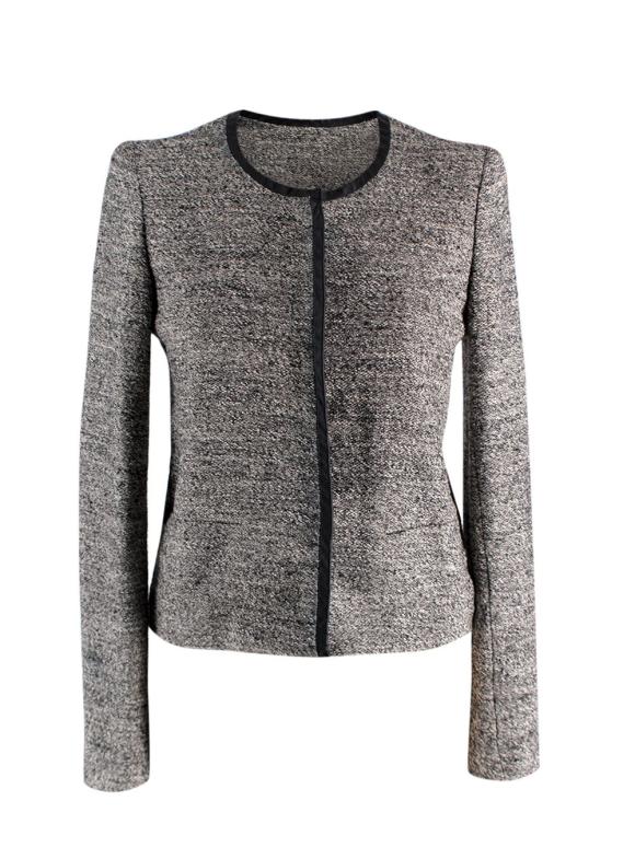 Iro Grey-black textured collarless snap-button jacket