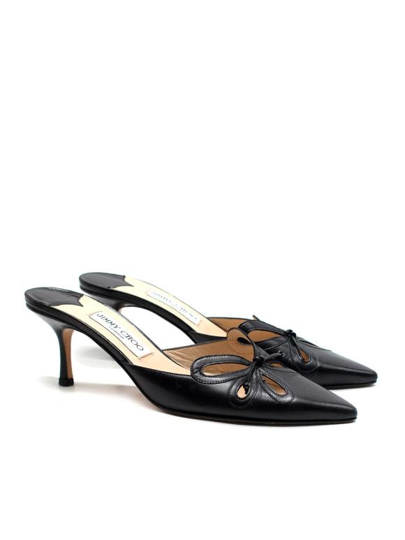 Jimmy Choo Black Leather Kitten Heel Mules