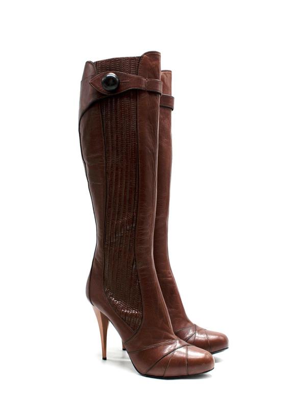 Miu miu Brown Leather High-Heel Knee Boots