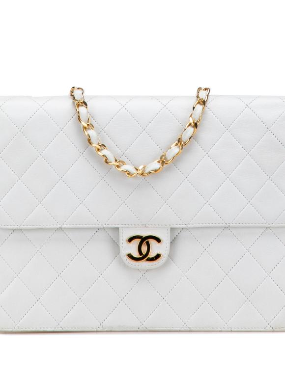 Chanel White CC Quilted Lambskin Single Flap