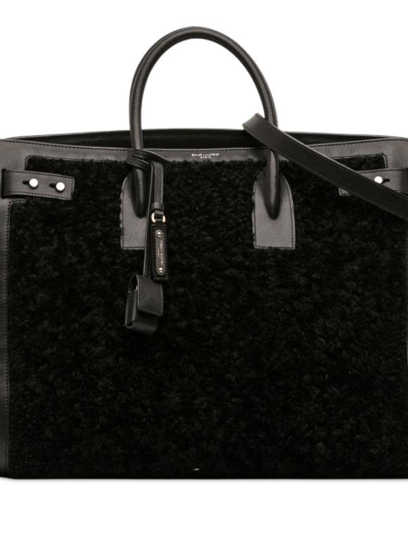 Saint Laurent Black Large Shearling Sac de Jour Satchel