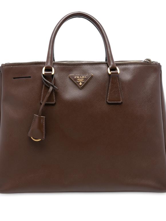 Prada Brown Large Saffiano Lux Galleria Double Zip Tote