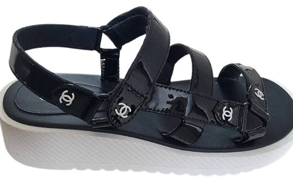 Chanel Black Patent Dad Sandals
