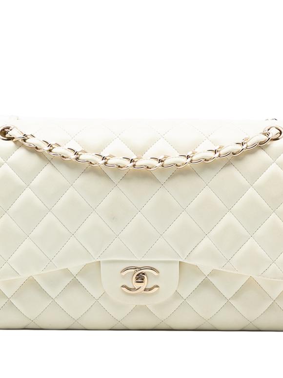Chanel Off White Jumbo Classic Lambskin Double Flap