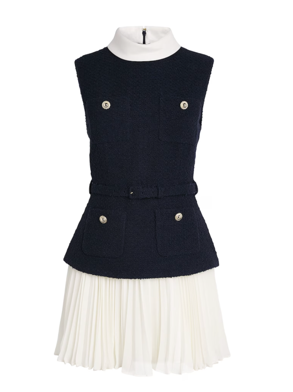 Self-Portrait Bouclé-Chiffon Mini Dress