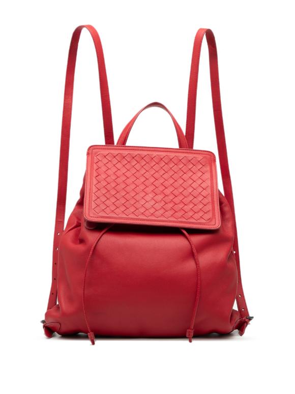 Bottega Veneta Red Leather Intrecciato Backpack