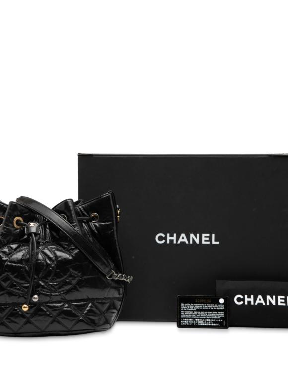 Chanel Black Shiny Aged Calfskin CC Chain Drawstring Bucket Bag