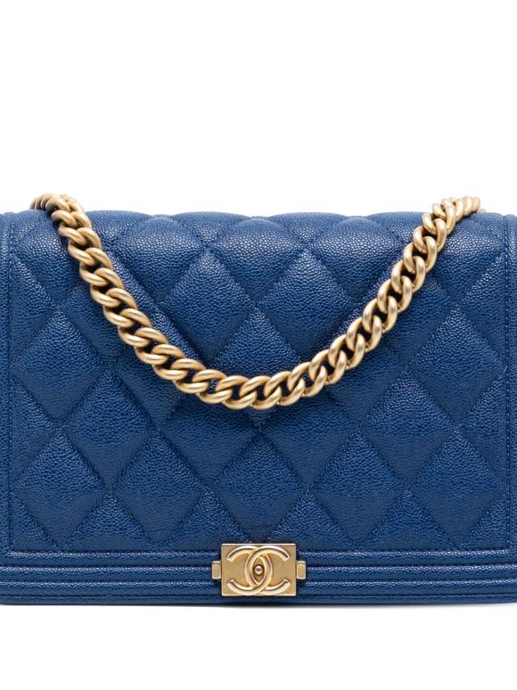 Chanel Blue Quilted Caviar Boy Wallet on Chain