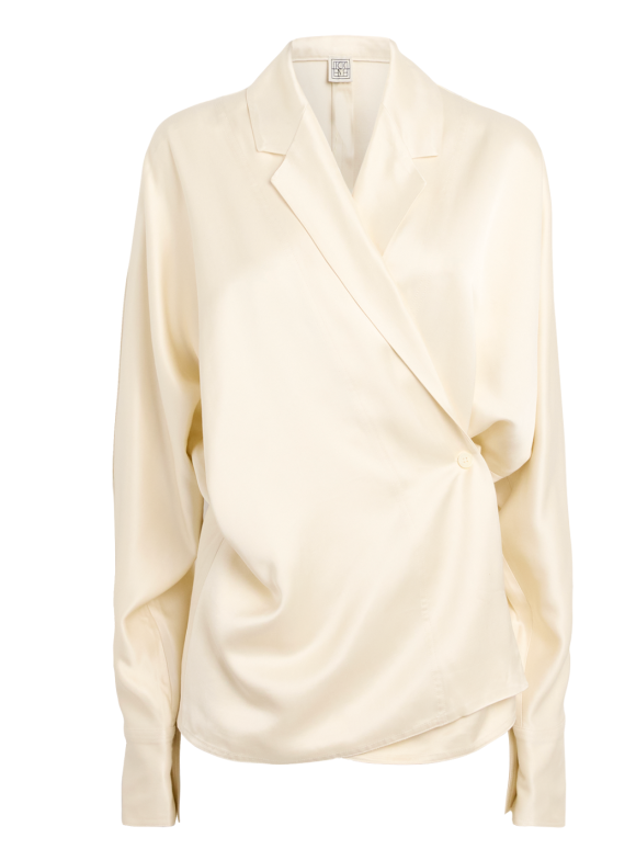 Toteme Beige Satin Wrap Blouse