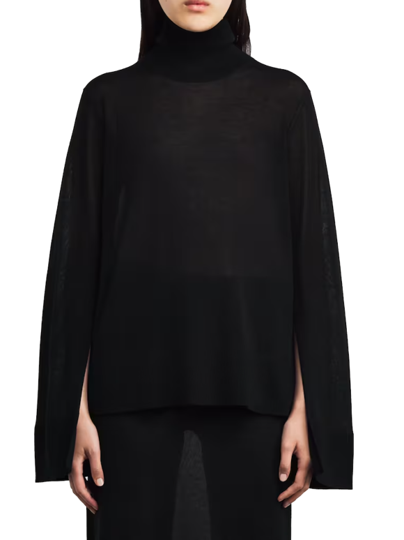 Toteme Semi-Sheer Split-Sleeve Rollneck Top