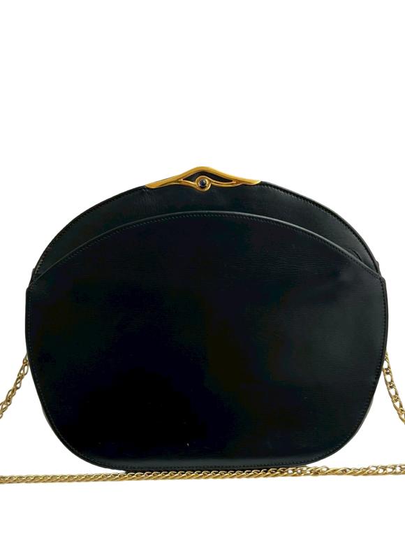 Cartier Black Leather Sapphire Chain Crossbody