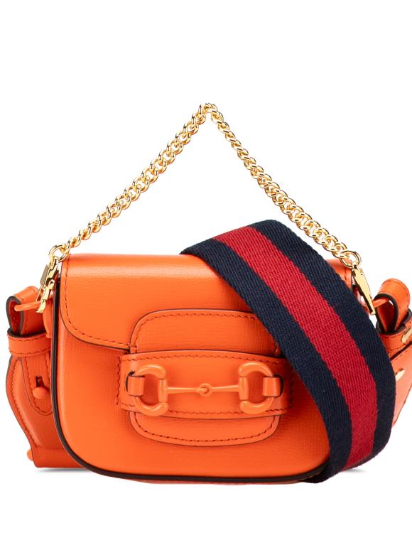 Gucci Orange Mini Leather Horsebit 1955 Web Satchel