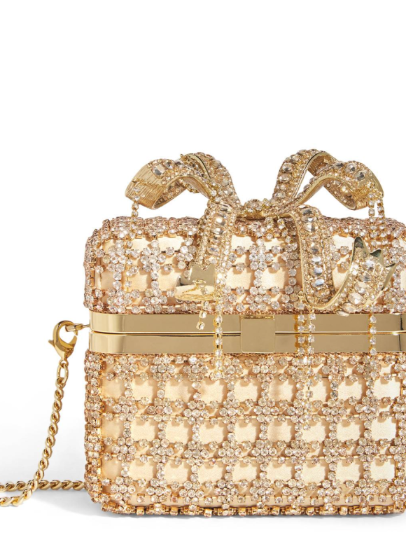 Self Portrait Crystal-Embellished Satin Box Clutch