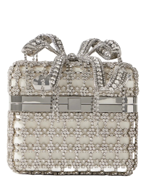 Self Portrait Crystal-Embellished Satin Box Clutch