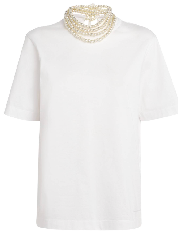 Carven Faux Pearl-Neck T-Shirt