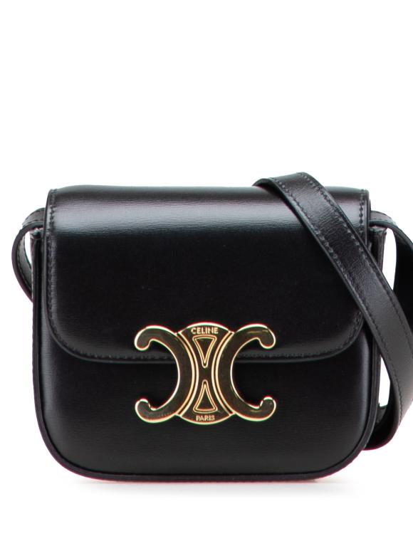 Celine Black Mini Shiny Calfskin Triomphe Crossbody