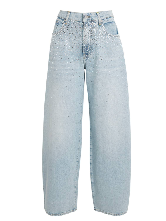 7 For All Mankind Navy Crystal Bonnie Wide-Leg Barrel Jeans