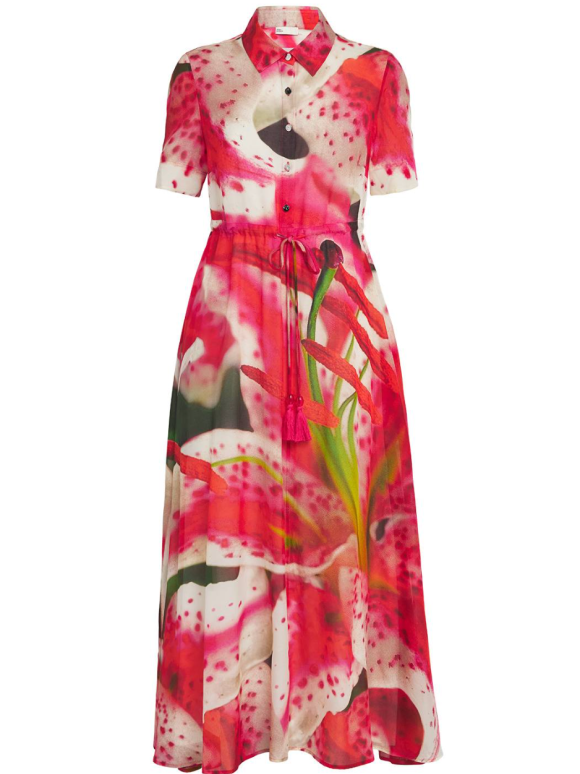 Tory Burch Silk-Cotton Lily Print Midi Dress