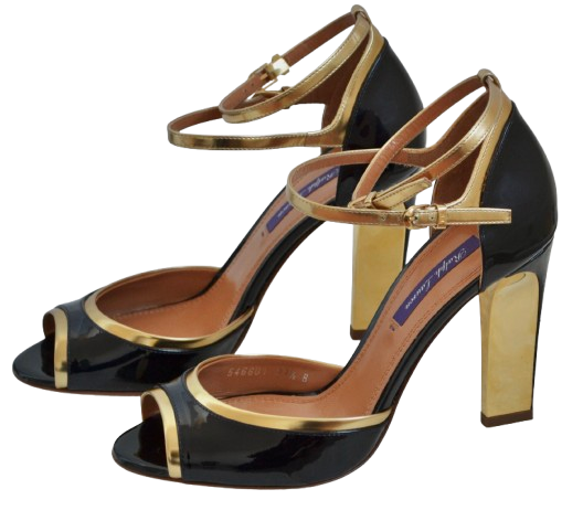 Ralph Lauren Collection  Navy Patent Heeled Ankle Strap Shoes