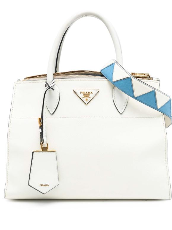 Prada White City Calf Trimmed Saffiano Greche Paradigme Bag