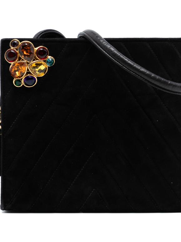 Chanel Black Chevron Velvet CC Stones Crossbody