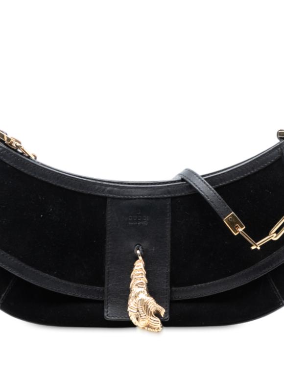 Gucci Black Suede Tiger Head Crossbody