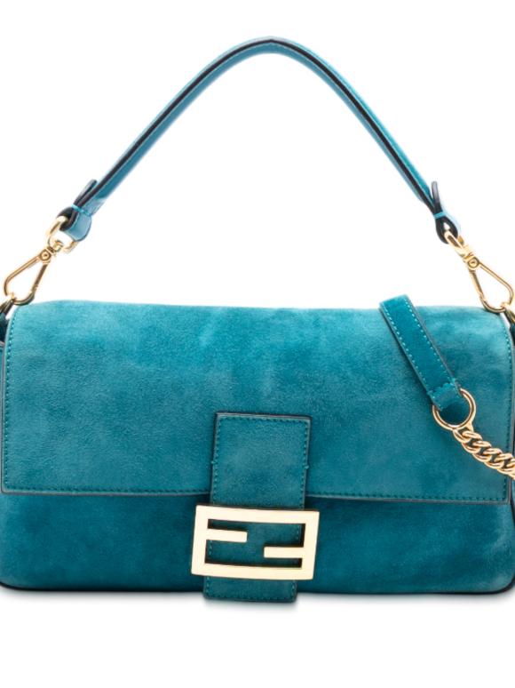 Fendi Blue Medium Suede Baguette Satchel