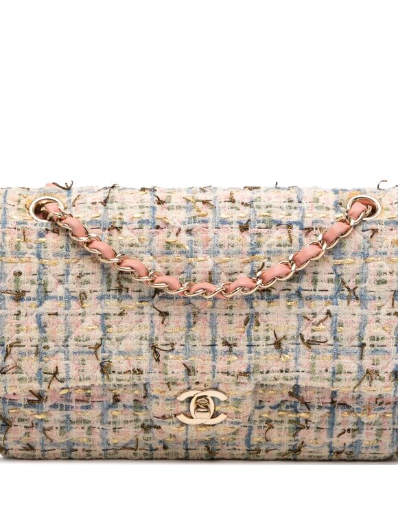 Chanel Pink Medium Classic Boucle Tweed Double Flap