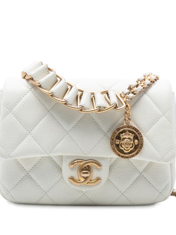 Chanel Whhite Mini Quilted Caviar Chain Soul Flap