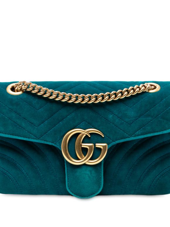 Gucci Blue Medium GG Marmont Matelasse Velvet Shoulder Bag