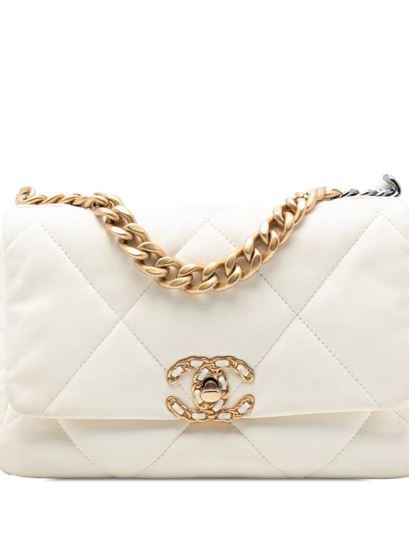 Chanel White Medium Lambskin 19 Flap