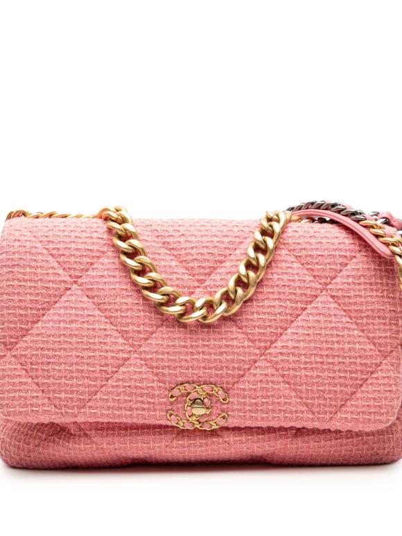 Chanel Pink Maxi Tweed 19 Flap