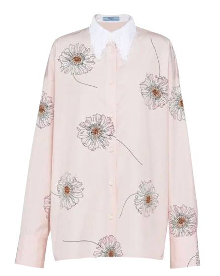Prada Gerbera Print Fringe Collar Cotton Shirt