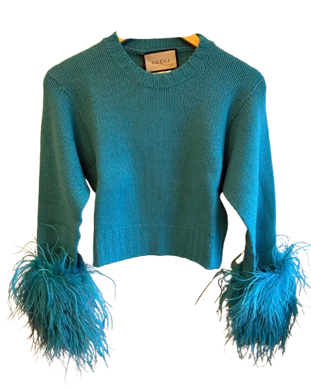 Gucci Green Feather Cuff Sweater