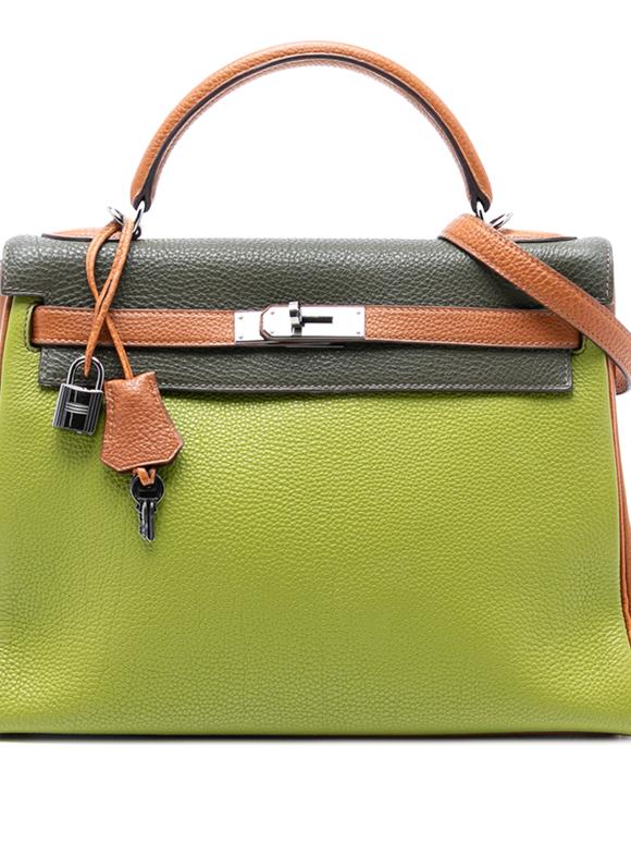 Hermes Vert Anis, Vert Olive and Gold Tricolor Togo Kelly II Retourne 32