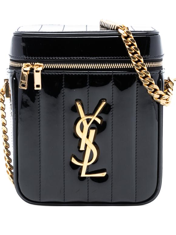 Saint Laurent Black Patent Vicky Vanity Bag