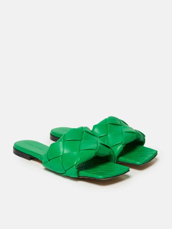 Bottega Veneta Green Leather Slides
