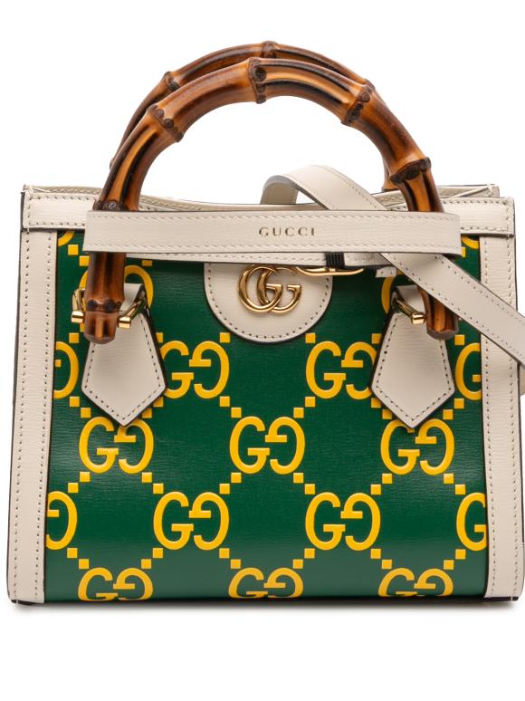 Gucci Green Mini Leather Bamboo GG Diana Satchel