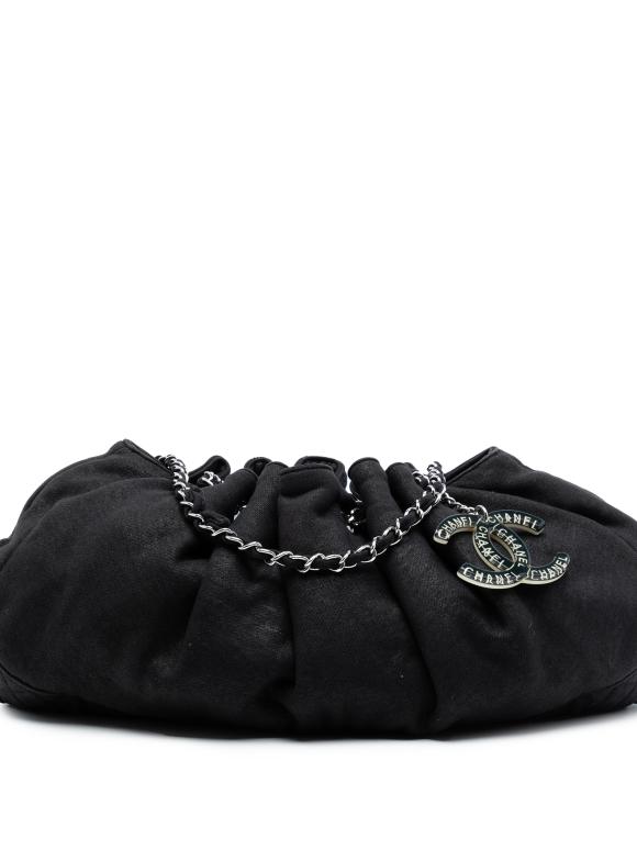 Chanel Black Drawstring Jersey Melrose Cabas