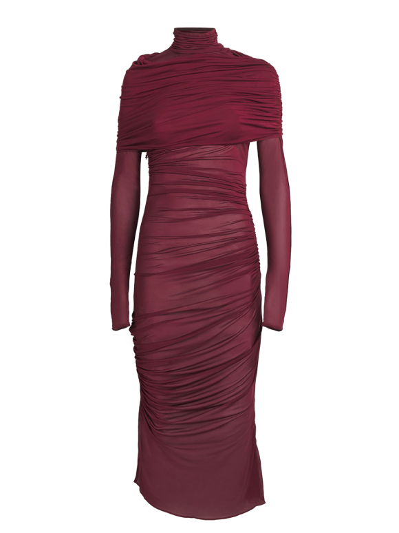 Mugler Sheer Ruched Midi Dress