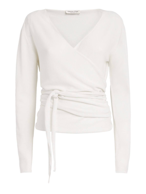 Johnstons Of Elgin White Cashmere Wrap Cardigan